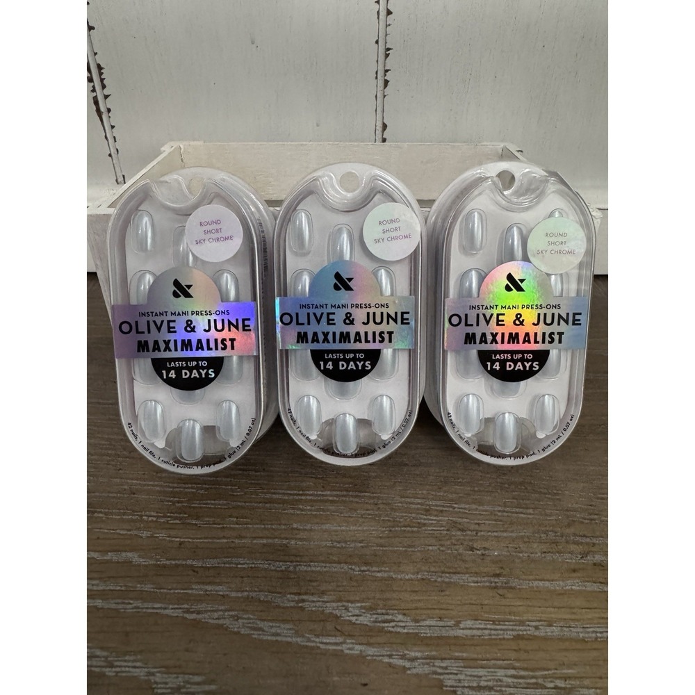 Olive & June Maximalist Sky Chrome Press On Nails Round Short 3 Pack New